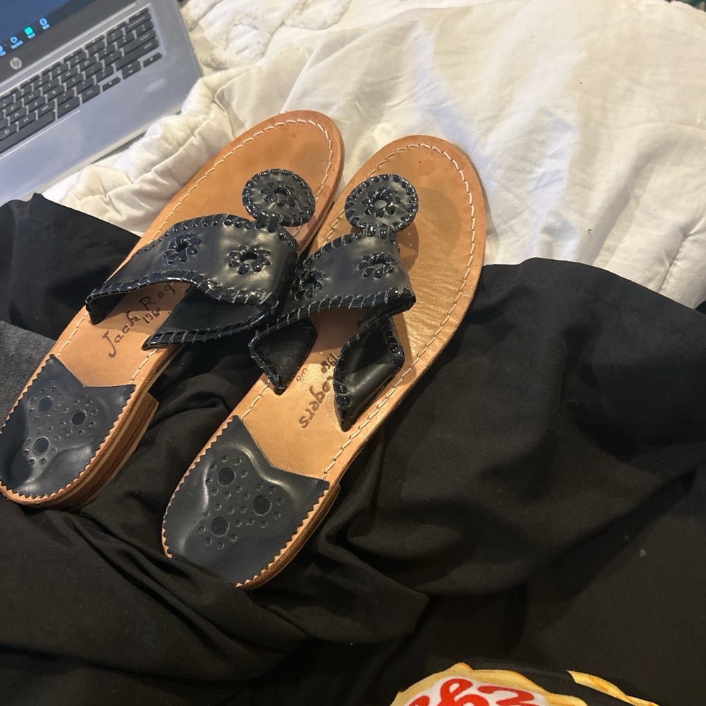 Jack Rogers Black and Tan Leather Sandals